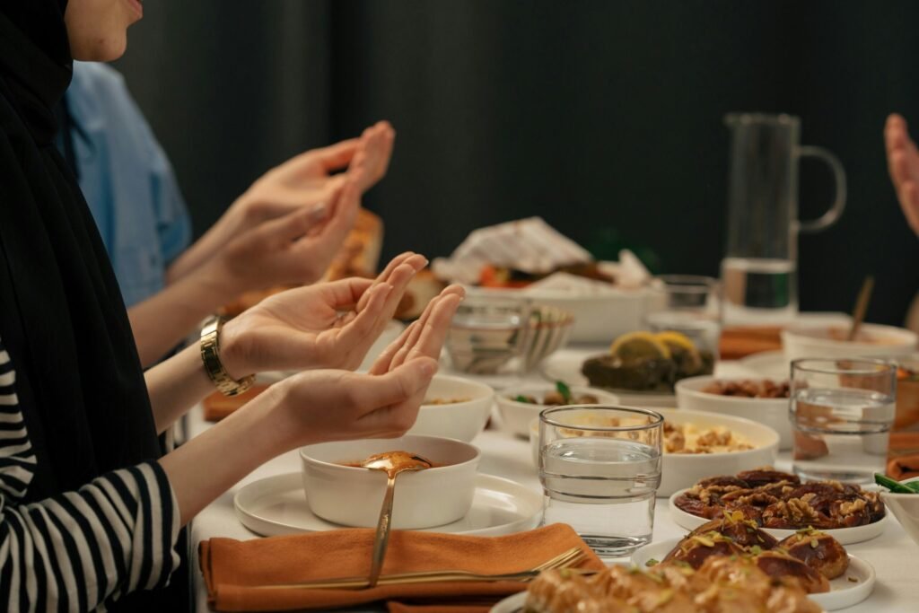 People gathered around the dinning table to break their fast in the month of Ramadan.
