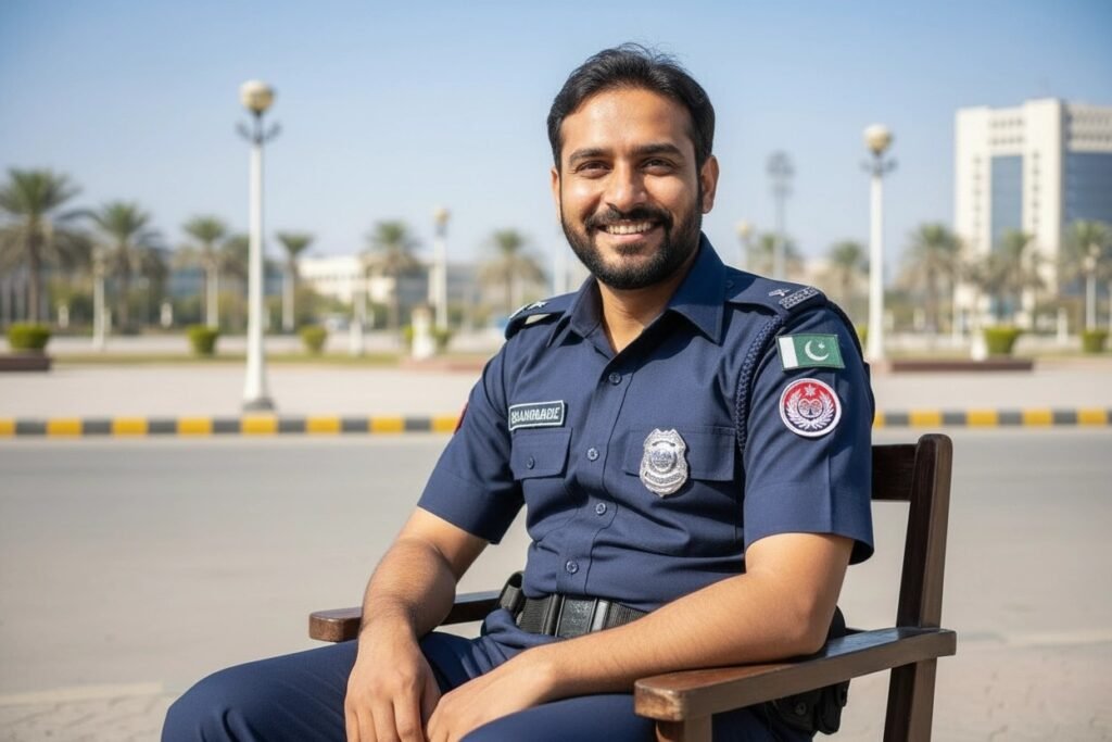 A Police Officer On Duty. 