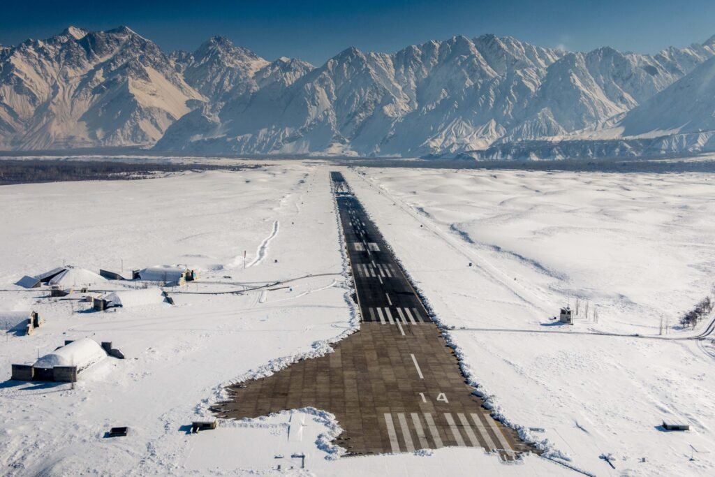 Skardu Runway Surrounded By Snowy Mountain Peaks